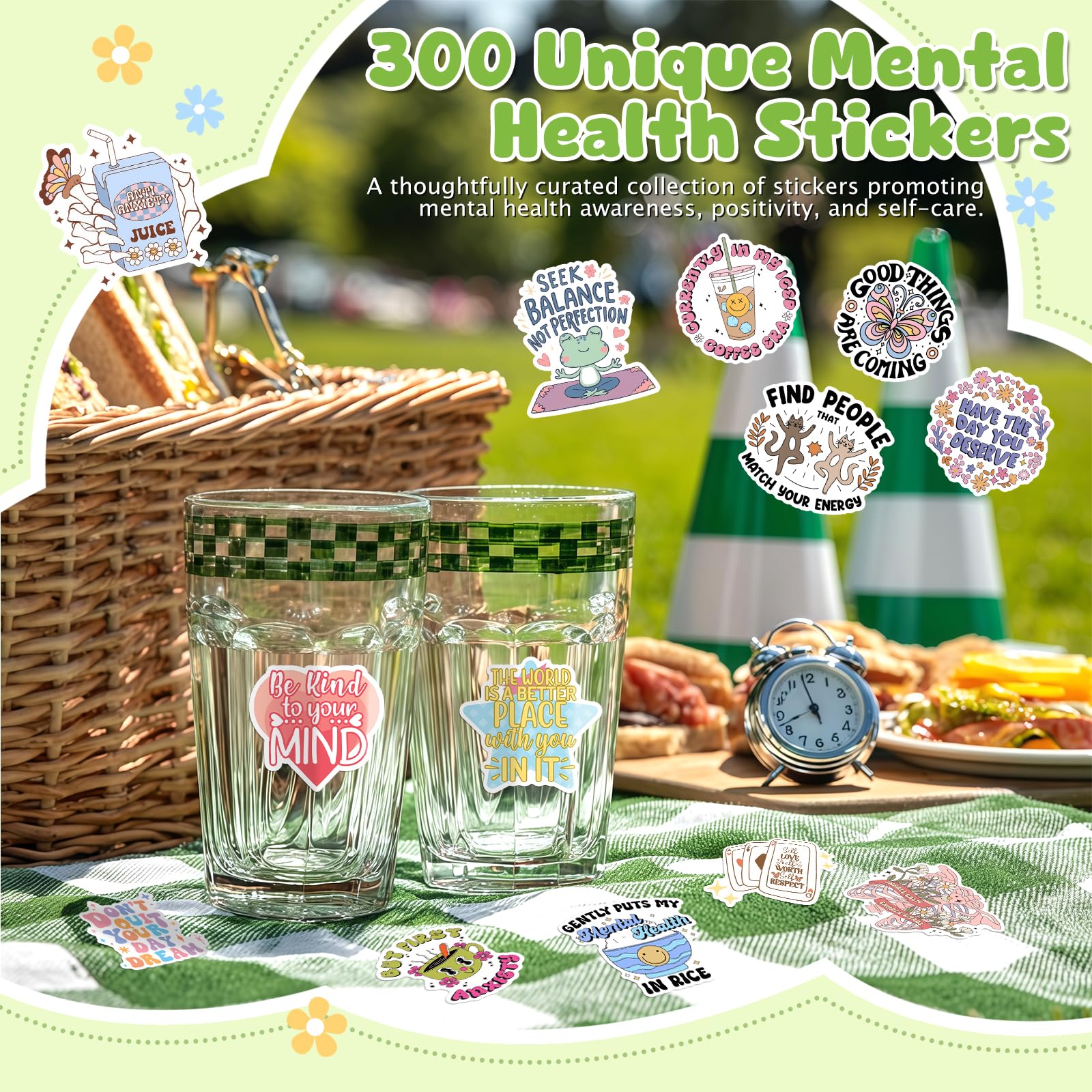 300 PCS Mental Health Stickers, Vinyl Therapy Stickers for Mental Health Journal, Positive Quote Decals for Adult, Therapist Gifts, Journals, Laptops, Water Bottles