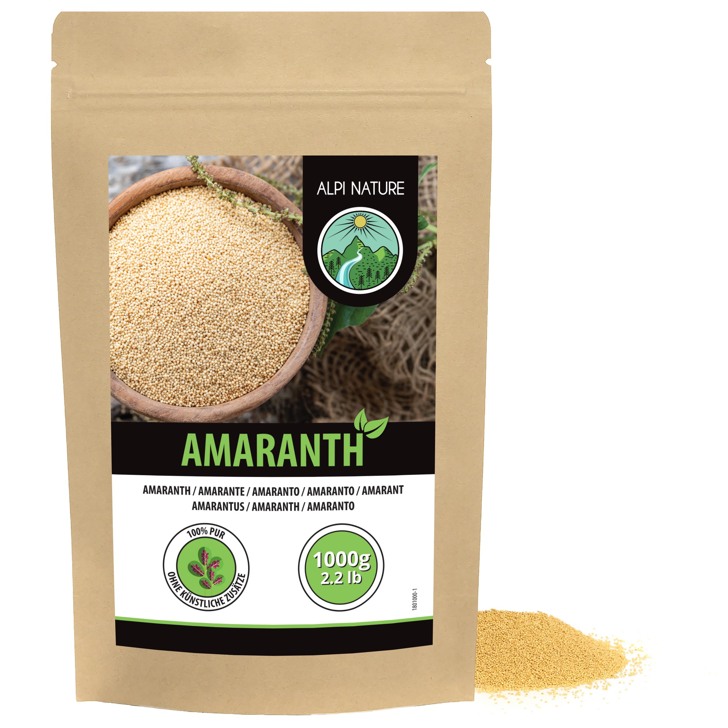 Alpi Nature Amarante Graine 1kg, Graines d'Amarante Entières Crues, non Sucrées, sans Gluten