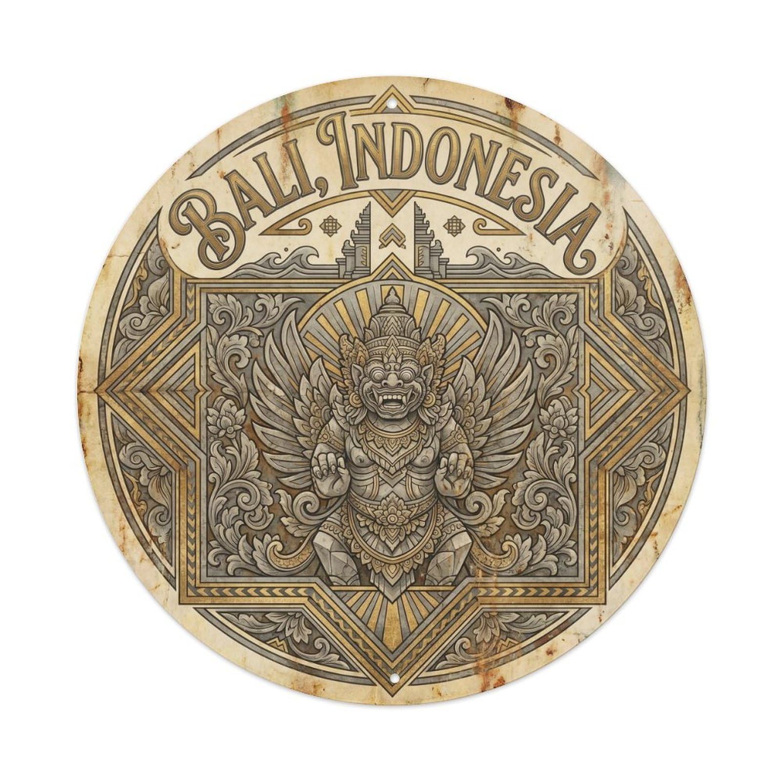 Yrnq 8X8inch Vintage Style Bali Temple Guardian Statue Historic Island Heritage Metal Tin Sign