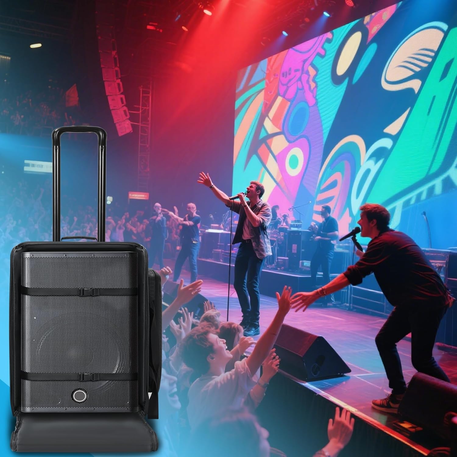 Speaker Bag with Wheels Compatible with QSC K12 / K12.2 / DXR12 MKii, Speaker Rolling Soft Case with Multi-pocket & 2 Fix Straps, Padded Speaker Roller Bag with Retractable Handle (24*17.3*16.5in) - Image 7