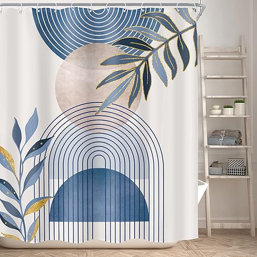 Miniatura 9 de KOMLLEX Cortina de ducha bohemia verde salvia, de 60 pulgadas de ancho x 72 pulgadas de alto, abstracta moderna de mediados de siglo, decoración