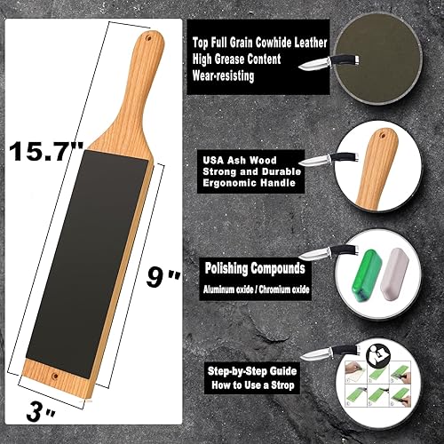 Miniatura 2 de Strop de cuero con compuesto de pulido, kit de grapado de cuchillos para afilar y afilar cuchillos herramientas