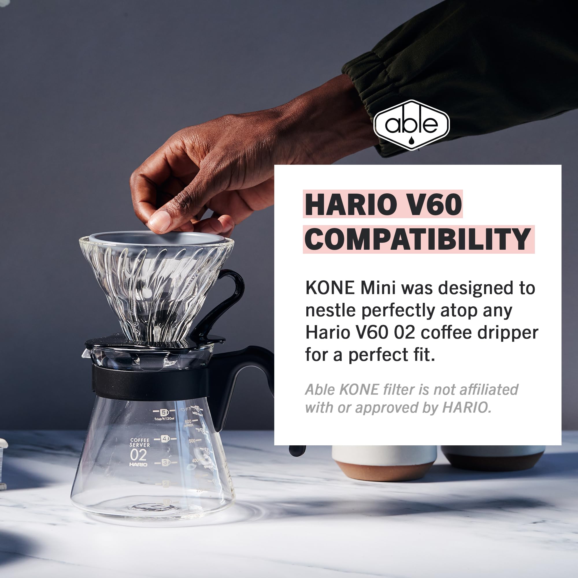 Able KONE MINI - Filtro de café reutilizable de acero inoxidable para Hario V60 02
