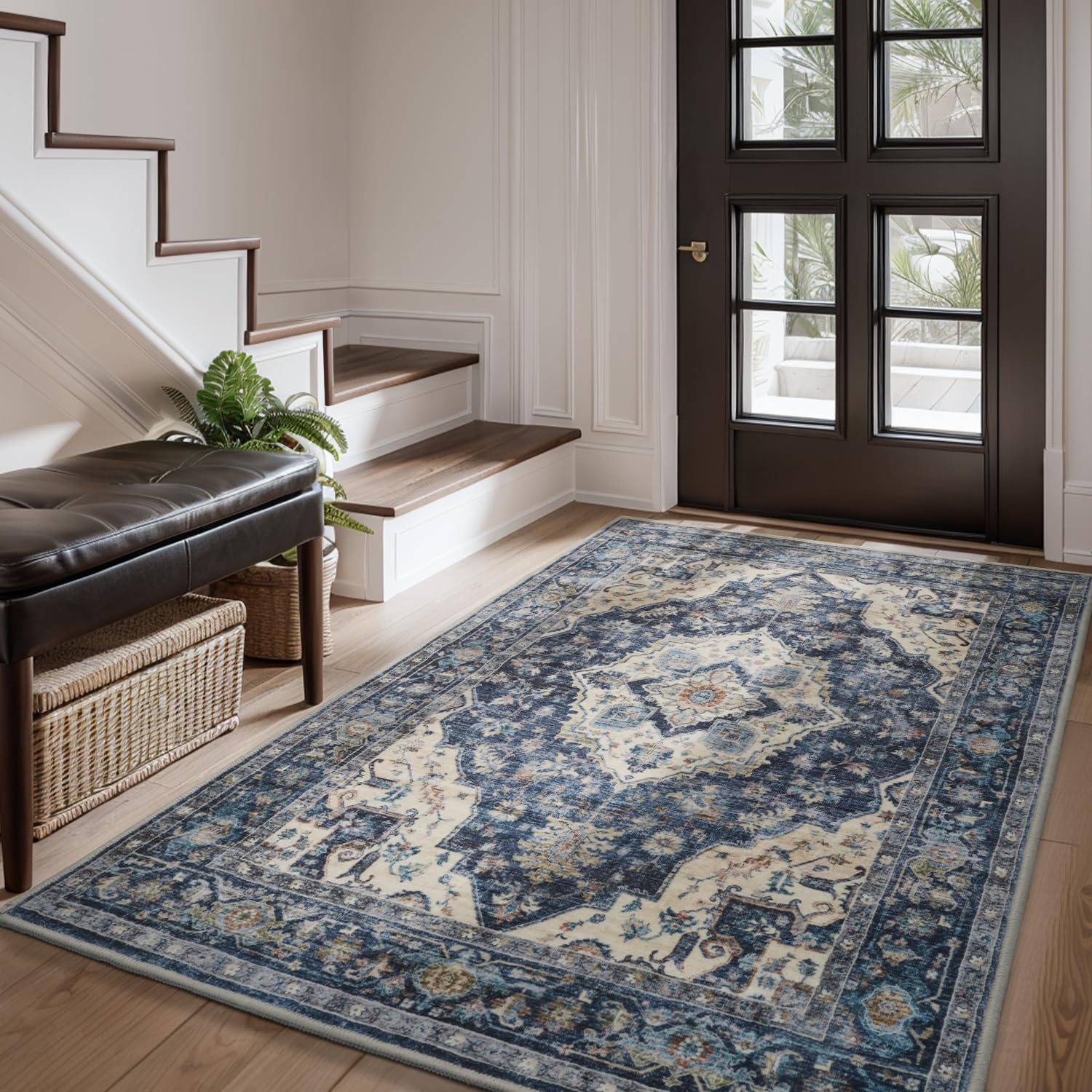 AMOAMI-3X5 Area Rug-Soft Washable Vintage Throw Accent Rugs for Living Room, Entryway, Bedroom, Kitchen, Bathroom, Laundry Room, Kitchen, Bathroom,