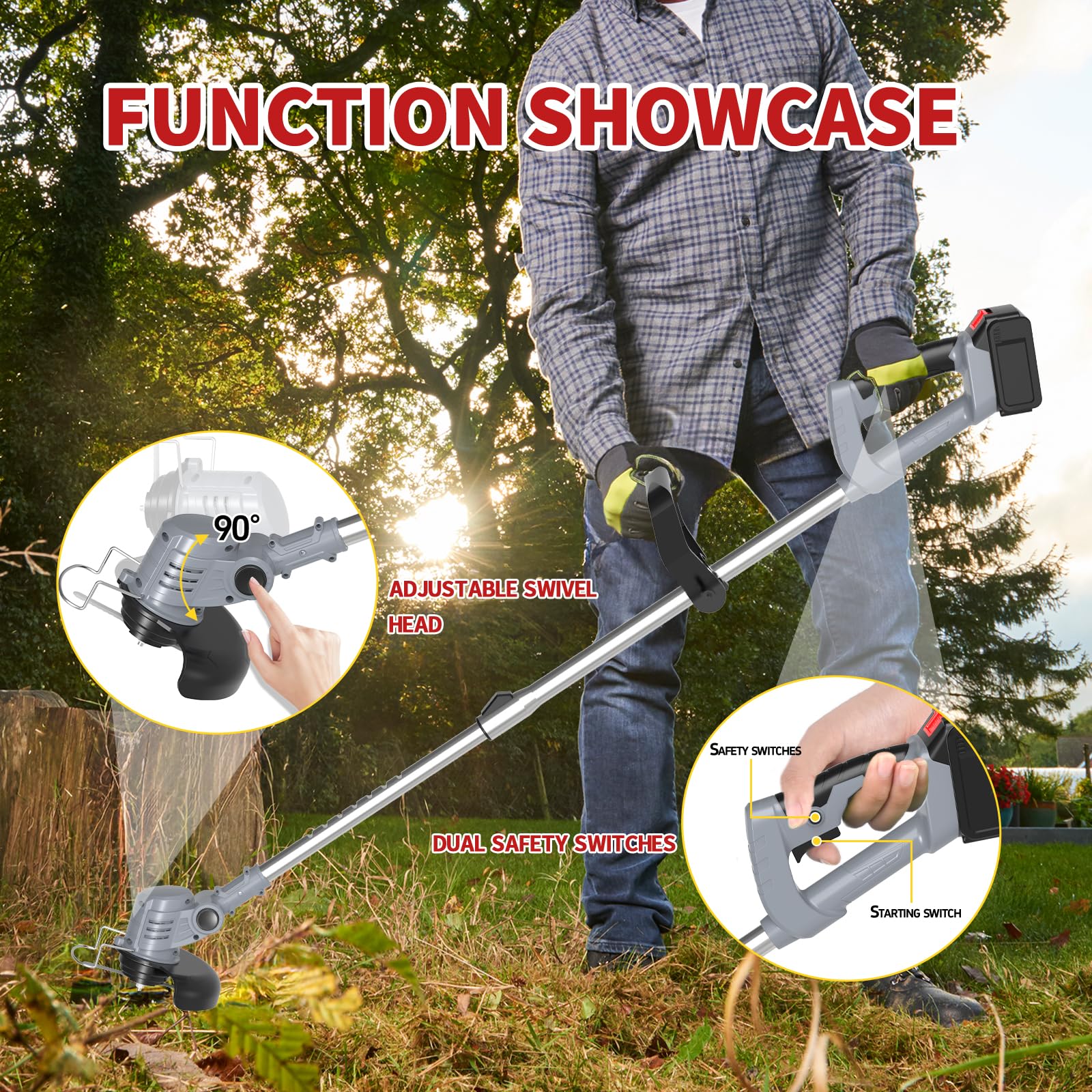 Desbrozadora de batería de 21 V, corte de borde inalámbrico 3 en 1, con 2 baterías de 4,0 Ah, cortasetos eléctrico para jardín, cortapelos para césped de jardín
