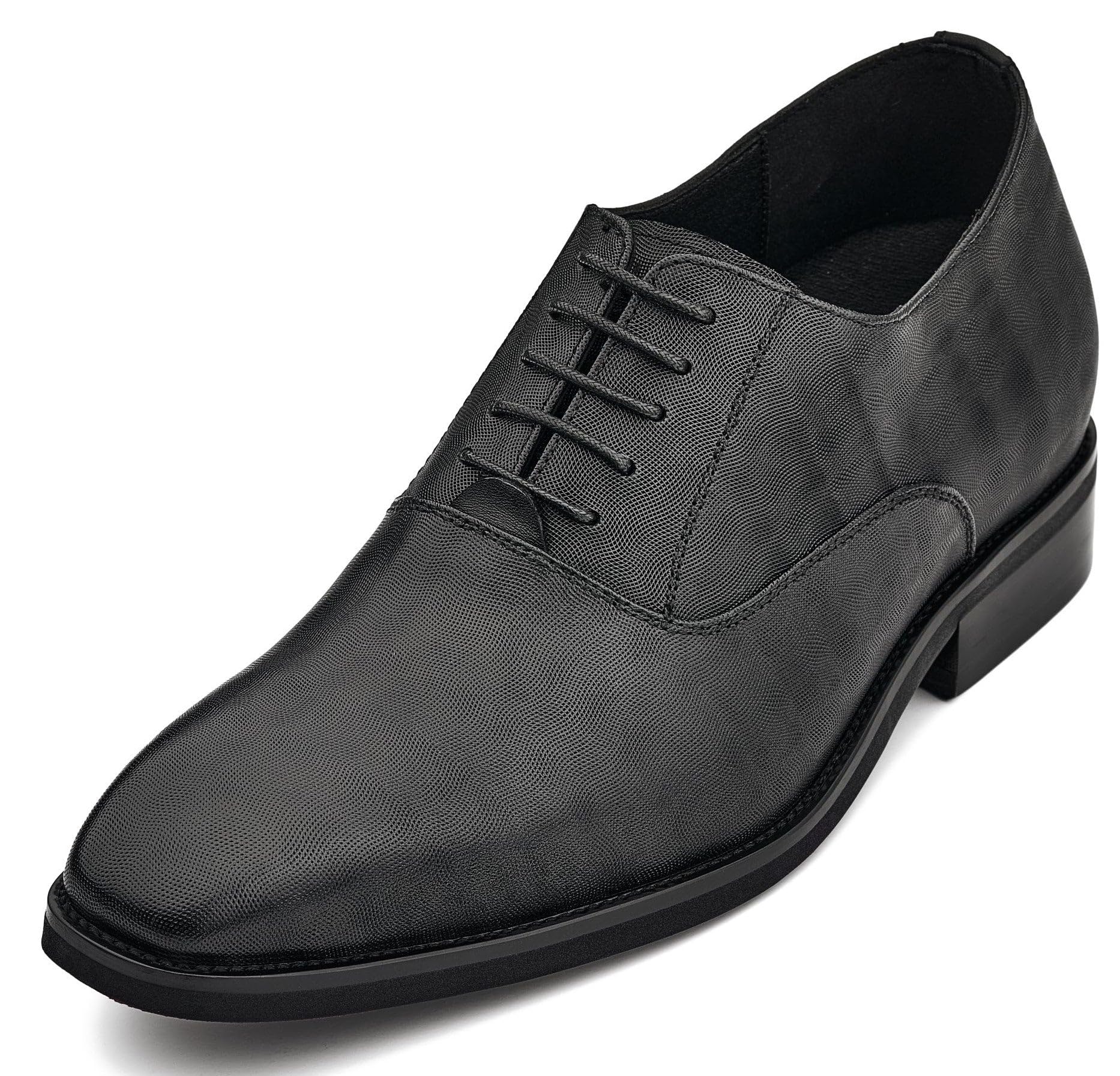 CALTO Men's Invisible Height Increasing Elevator Shoes - Black Micro-Perforated Leather Lace-up Formal Dress Oxfords - 3 Inches Taller - Y3520 - Size