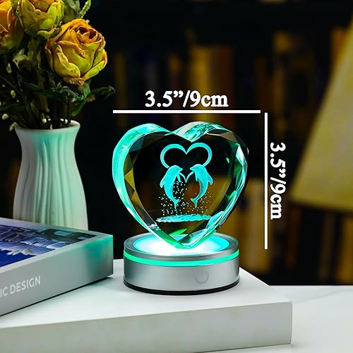 Miniatura 5 de Qianwei Regalos de delfines para mujer, corazón de cristal 3D, decoración láser de delfín, animales de cristal, regalos de delfín, figuritas,