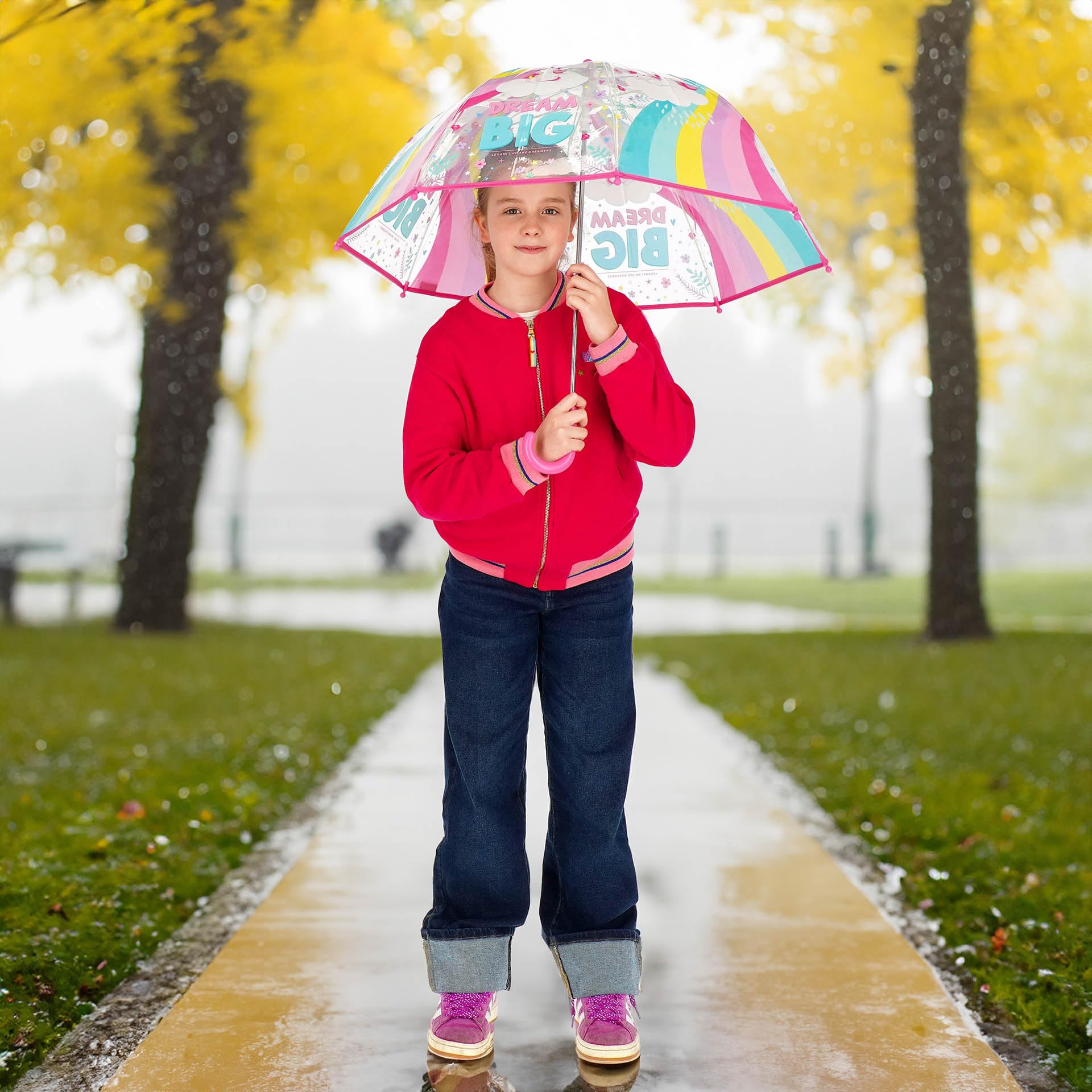 Legami - Ombrello per Bambini Dancin' In The Rain, Tema Unicorn, Struttura Antivento, Apertura manuale, Chiusura in Tessuto con Spazio per Nome, Impugnatura a Gancio, 73x65 cm