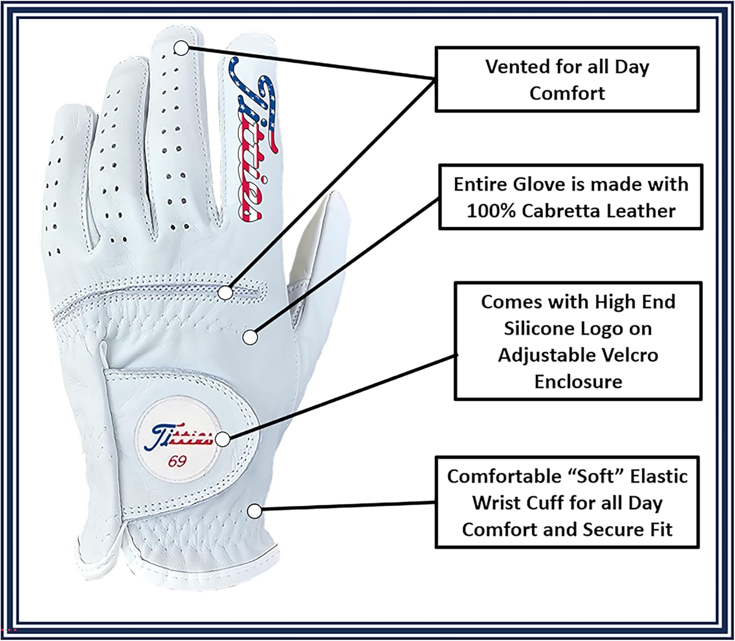 Funny Titties Parody Men’s Golf Glove - 100% Cabretta Leather All Weather Grip LH or RH Golf Glove S thur XXL Sizes Gag Gift Hillarious Hat Shocker - Image 2