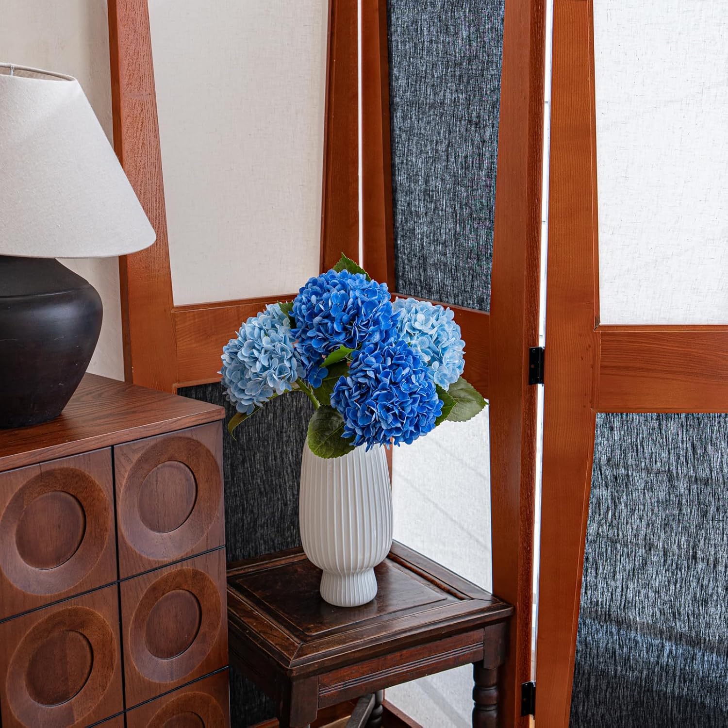 Large Soft Touch Artificial Hydrangea Flowers Bouquet - 4Pcs Blue Latex Hydrangeas for Wedding, Home, Office, Bridal Party Decoration