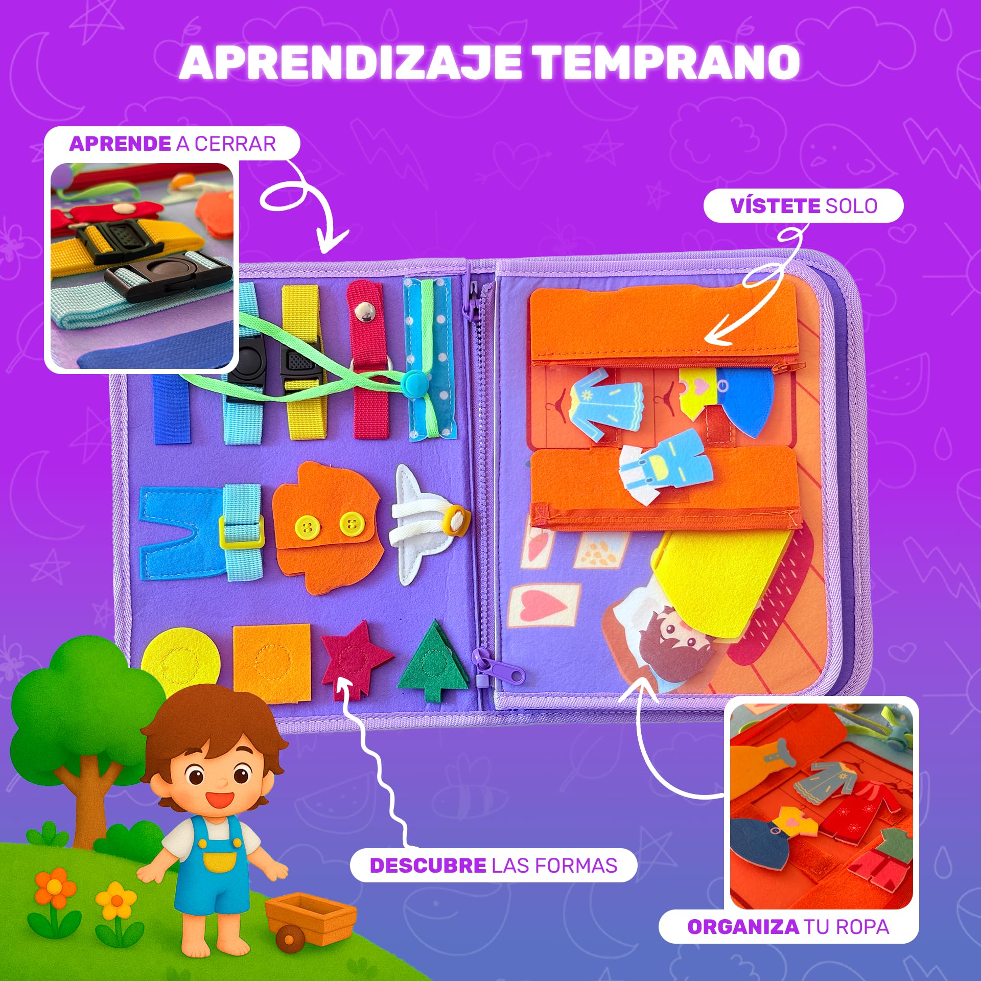 Busy Board Montessori Sirenas 20 en 1 – Libro Sensorial Bebé 1 Año – Juguete Educativo sin Pantallas para Viaje – Motricidad Fina y Autonomía Infantil – Regalo Niñas 1-6 Años
