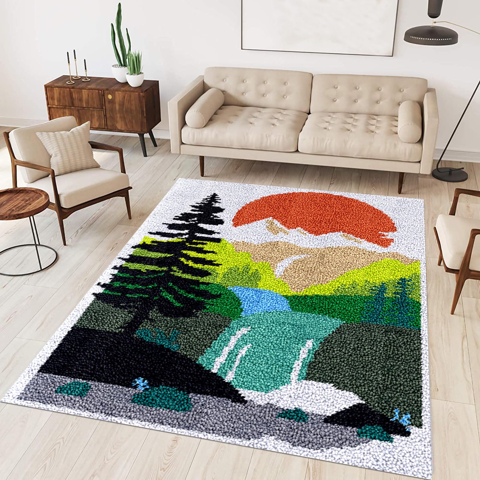 Tehocwiz Large Latch Hook Kits for Adults 90x120 cm Latch Hook Rug Kits Rug Making Kit for Adults Printed Color Canvas Crocheting Crafts Embroidery for Beginners