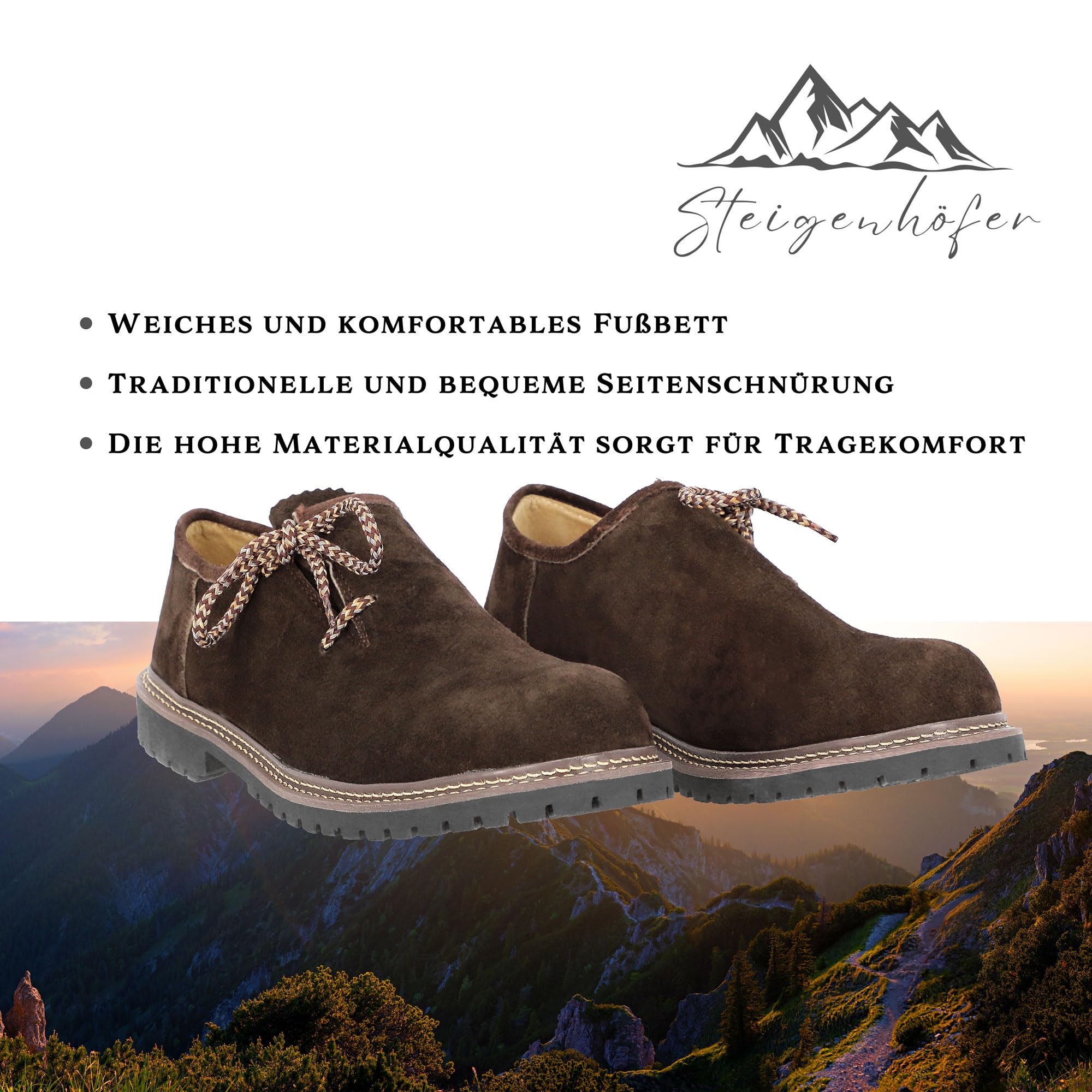 Steigenhöfer Trachtenschuhe Herren - Haferlschuhe für Männer - Florian - Echtes Wildleder - Optimale Passform und traditionelles Design - Echtleder Herrenschuhe fürs Oktoberfest und Feierlichkeiten