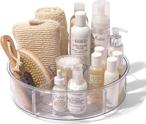 Miniatura 5 de BINO Organizador redondo de plástico con 6 compartimentos, transparente, contenedor giratorio dividido para tocadiscos, organizador giratorio de