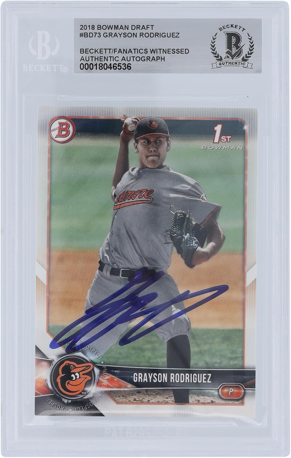 Grayson Rodriguez Baltimore Orioles Autographed 2018 Bowman Draft #BD-73 Beckett Fanatics Witnessed Authenticated Card - Baseball Slabbed Autographed Cards