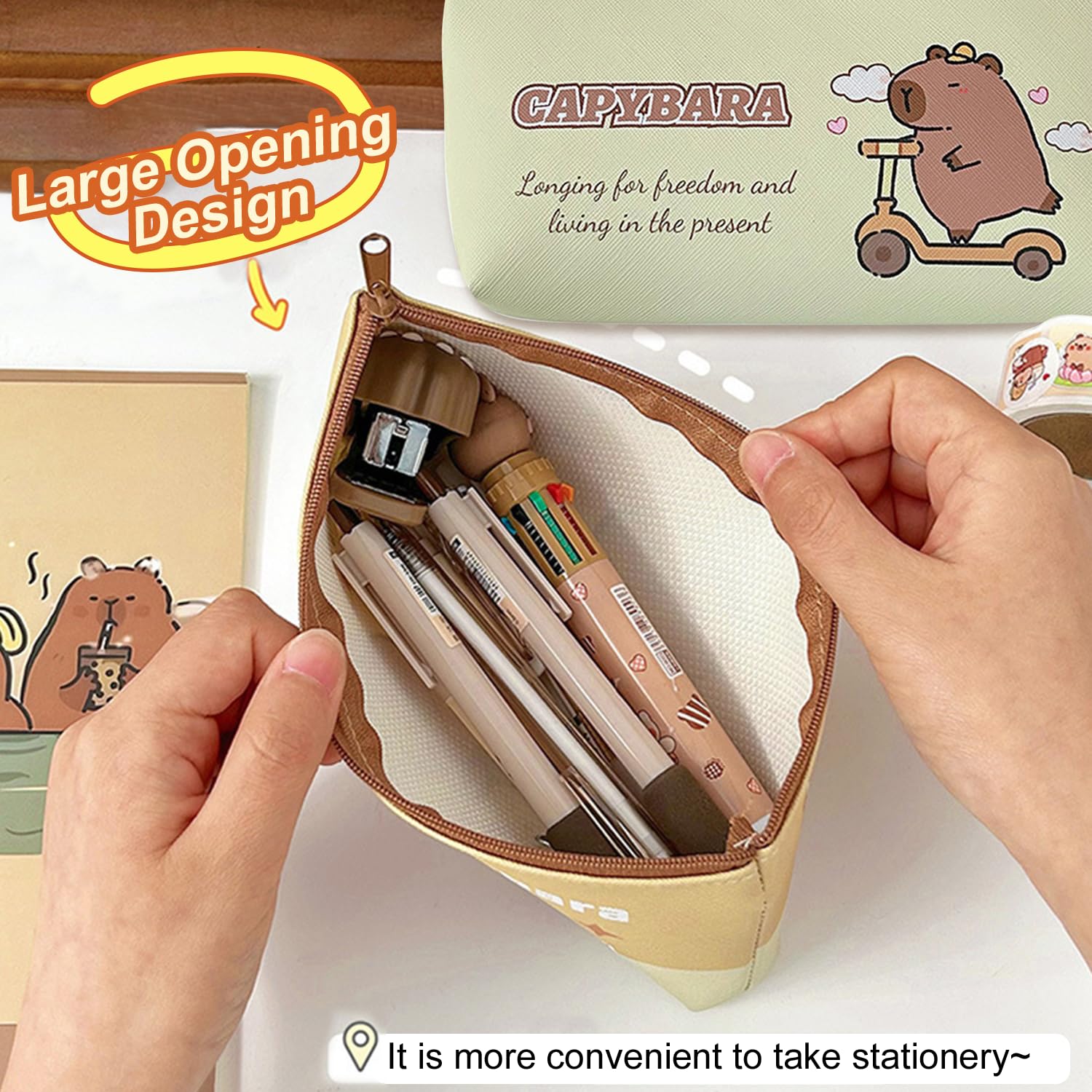 L0famy Capybara Bear Stationery Set, Capybara Stationery with Capybara Pencil Case, Gel Ink Pens (Black Ink) - Image 2