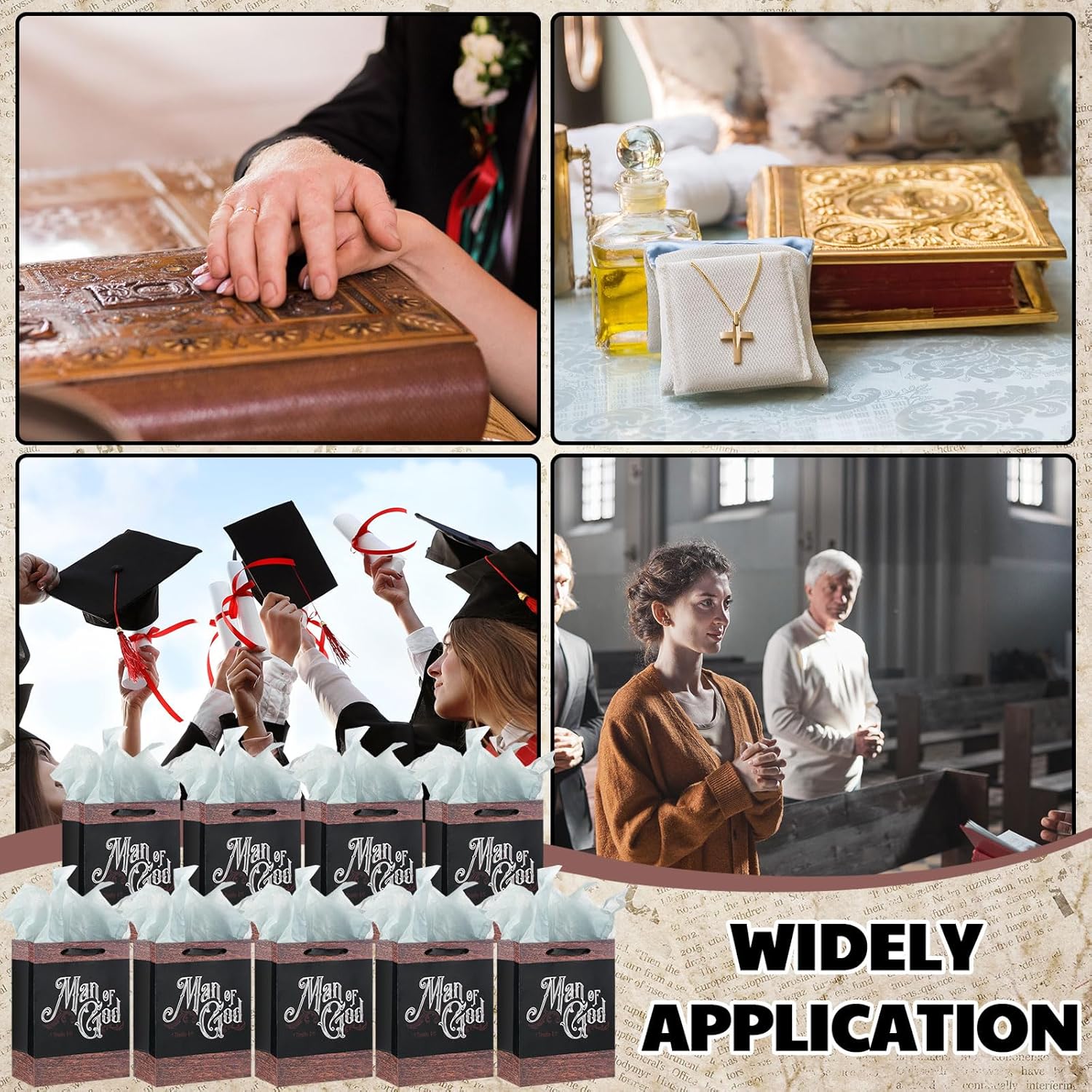 Kolldenn 36 Pcs Christian Gifts Bags Man of God Religious Gift Bags Bulk with Wrapping Portrait Scripture Paper Gift Bag 1 Timothy 6: 11 Reusable Inspirational Treat Bag for Men Women, 9.5 x 7 in - Image 6