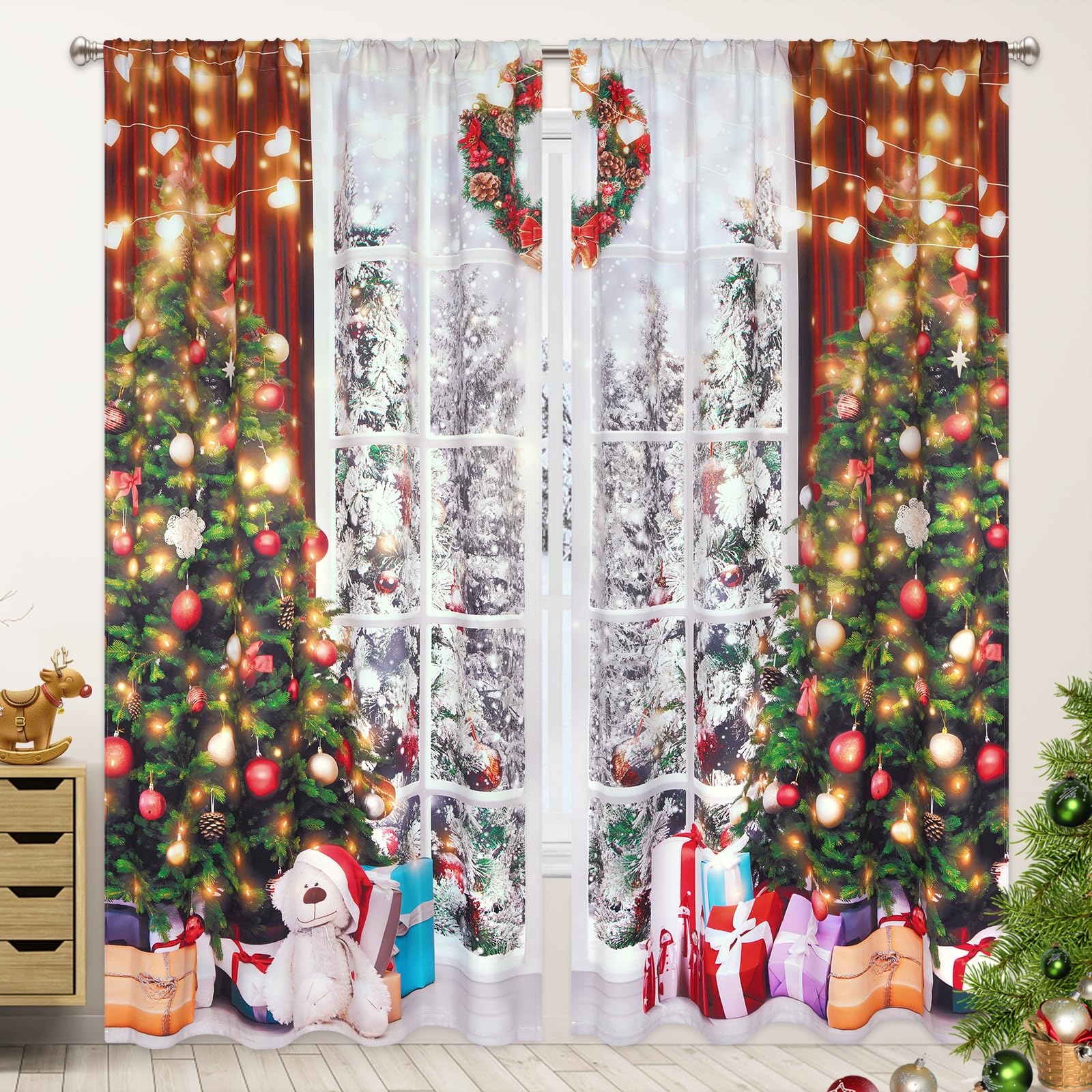 Amazon.com: FRAMICS Christmas Curtains for Living Room, 84 Inch Length ...