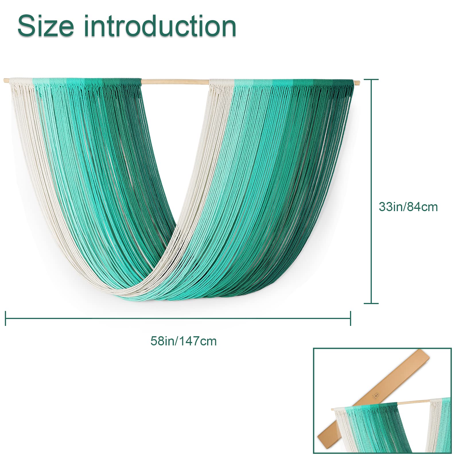 EISKBC Large Macrame Wall Hanging, Woven Macrame Wall Decor, Boho Tassel Yarn Tapestry Wall Art, Modern Home Decor For Bedroom and Lving Room, 58''L*33''H(Green)