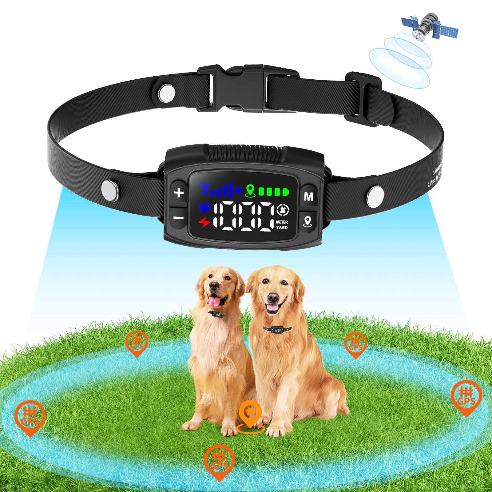 Collier Anti Fugue sans Fil GPS pour Chien, 1000M Réglable Amélioré, Chien Électrique Système Clôture