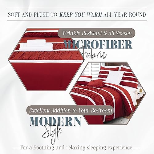 Miniatura 7 de Elegant Comfort Isabella - Juego de edredón plisado con volantes de 12 piezas, juego de sábanas de 6 piezas con bolsillos inteligentes, almohadas