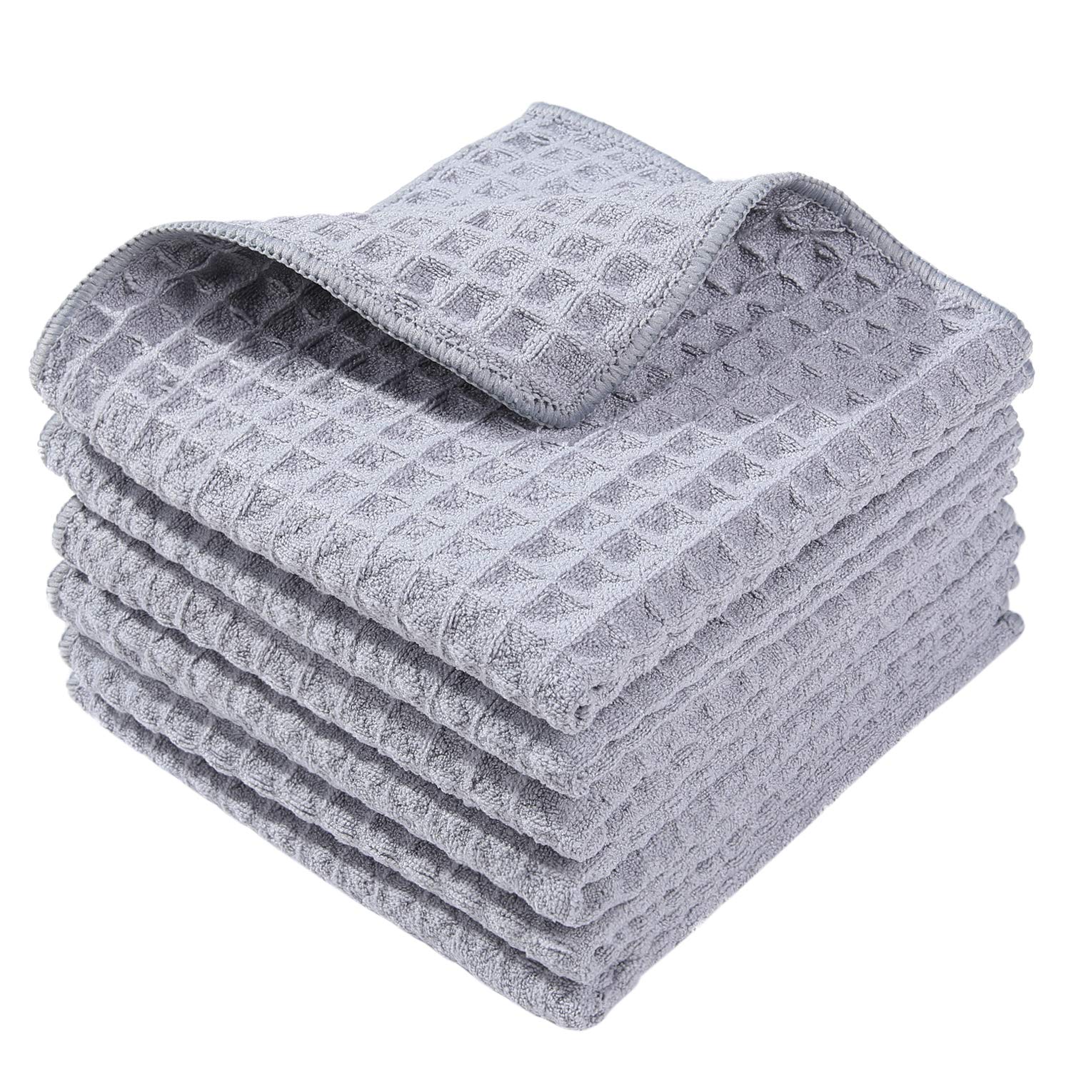HomaxyPremium Microfber Wafle Weave Kitchen Dish Cloths, 12 x 12 Inch Ultra Absorbent and Solid Color Dish Towels for Kitchen Fast Drying Dishcloth for Washing Dishes, 6 Pack, Gray