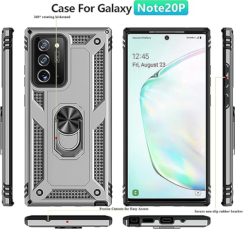 Miniatura 3 de YmhxcY Funda para Galaxy Note 20 Ultra 5G con 2 piezas protector de pantalla curvado 3D, soporte magnético para automóvil con anillo de soporte para