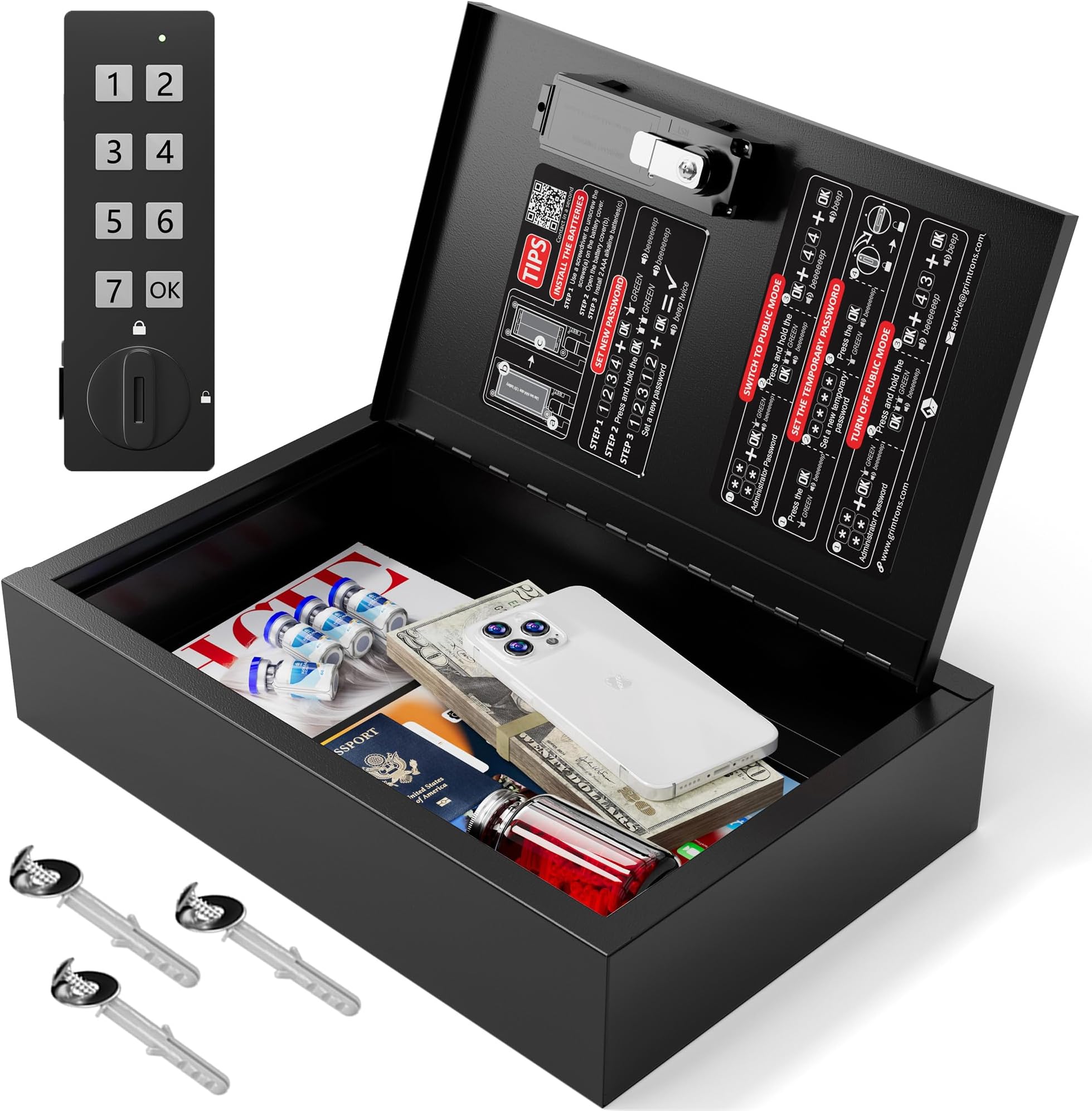 Fireproof Lock Boxes for Personal Items, Electronic Small Safe Box with Key, Safety Deposit Box for Valuables, Passport, Medicine, Cash, Wallet for Home Office Travel Use