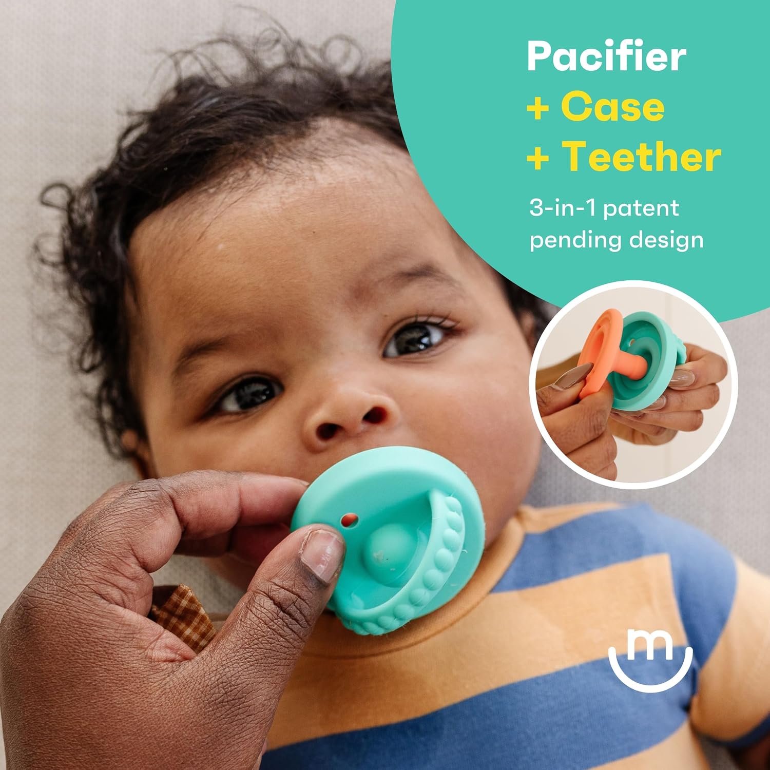 morepeas Flip and Store Pacifier | Silicone Newborn to Toddler Pacifiers with Protective Case | Teething Ring and 2 Air Holes for Added Safety image 2