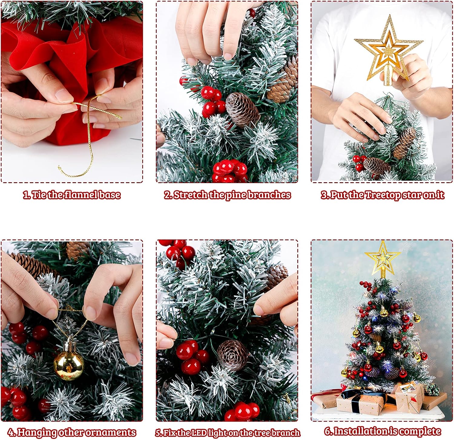 Mini Artificial Tabletop Christmas Tree - 24 Inches, 40 LED Lights, Small Xmas Tree with Christmas Ball Ornaments