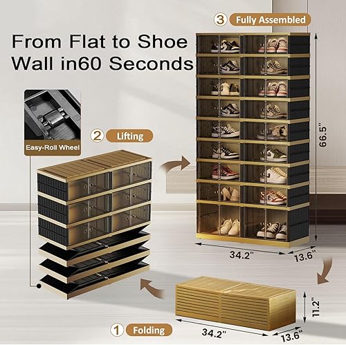 Miniatura 3 de Zapatero portátil organizador de 9 niveles, 36 pares de estantes plegables con puertas, gran armario plegable para zapatos, cajas de almacenamiento