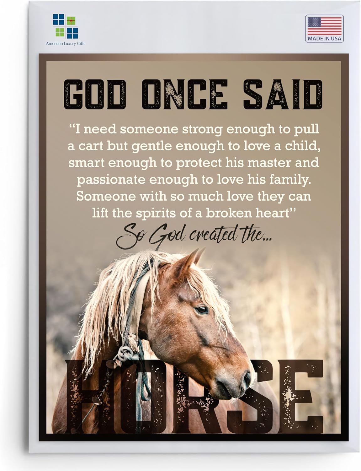 So God Created the Horse Inspirational Wall Art Print – Rustic Farmhouse Horse Decor for Home – Horse Pictures Wall Decor Poster – Framed 8x10