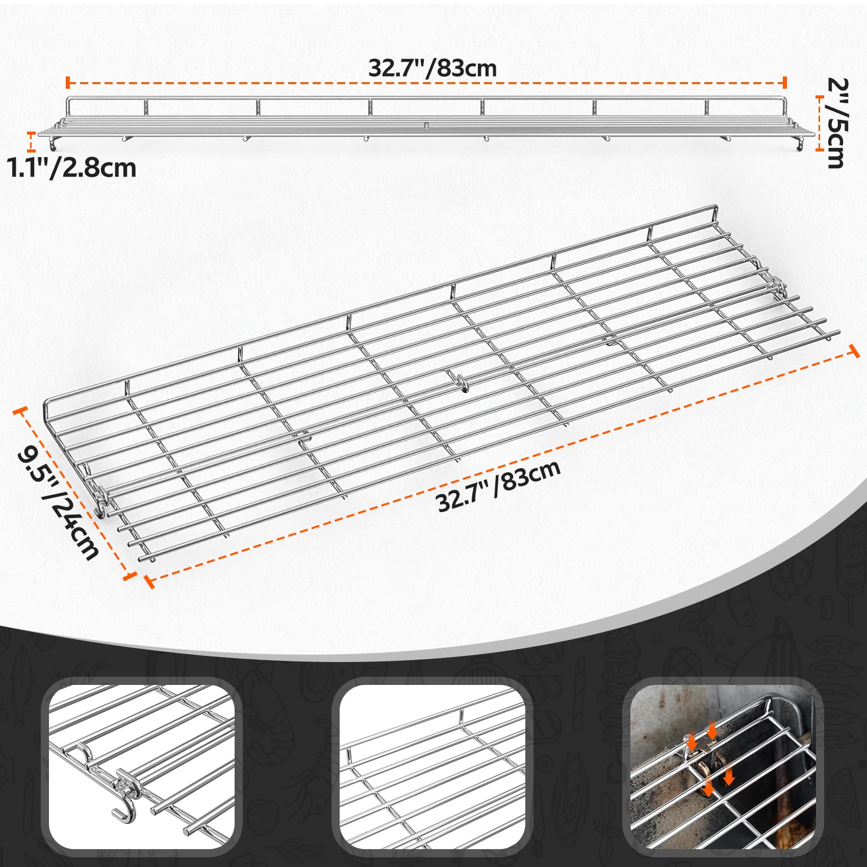 onlyfire Grille de réchauffement en INOX pour Weber Barbecue à Gaz Série Genesis II 400 et Genesis II E/S/SE-410, II E/S-435, Pièce de Rechange pour Weber 66045