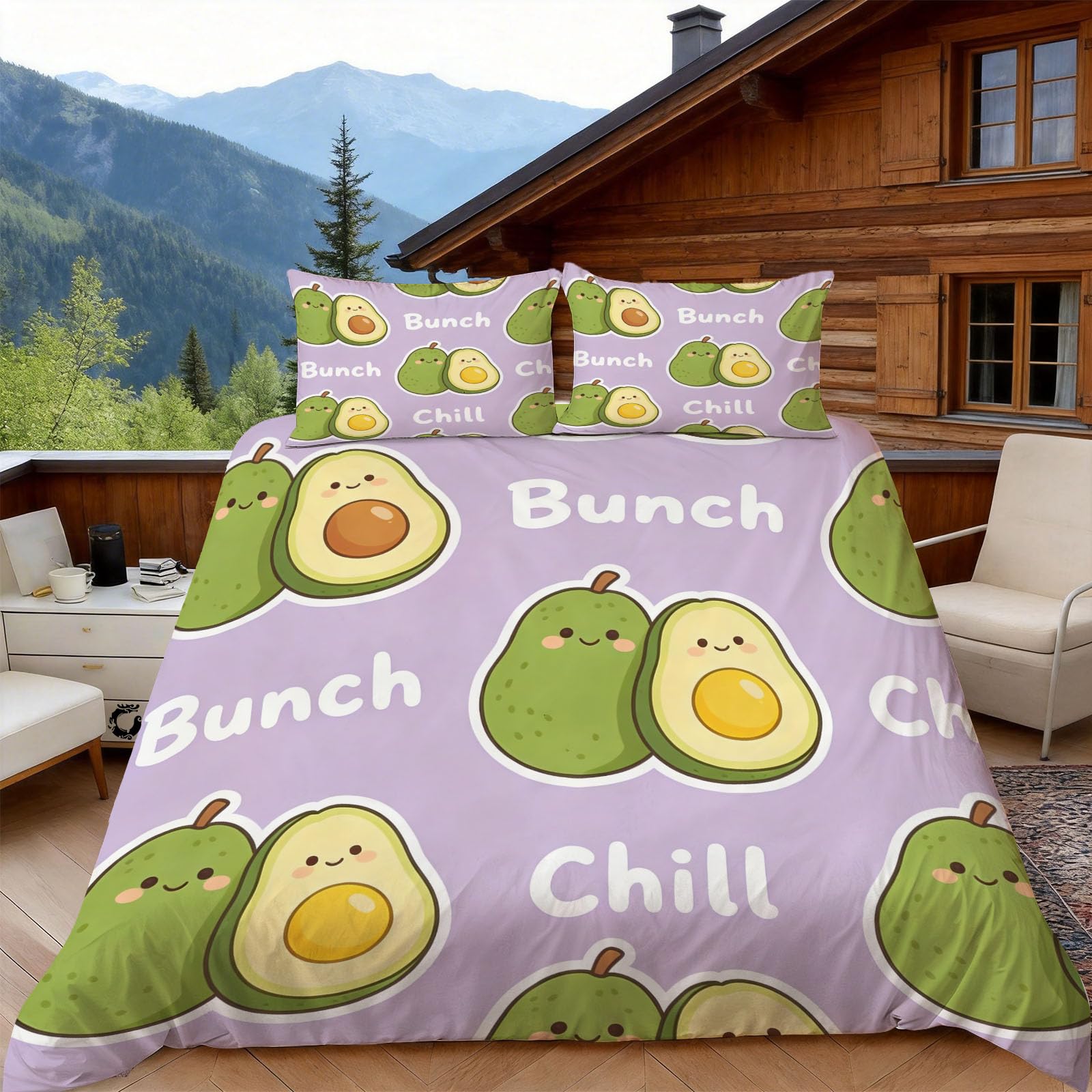 3D Cartoon Avocado Bettwäsche 200x200 Minimalistisch Bettwäsche-Sets, Microfaser Bettbezug 3 Teilig Duvet Cover mit Reißverschluss und 2 Kissenbezug 80x80cm