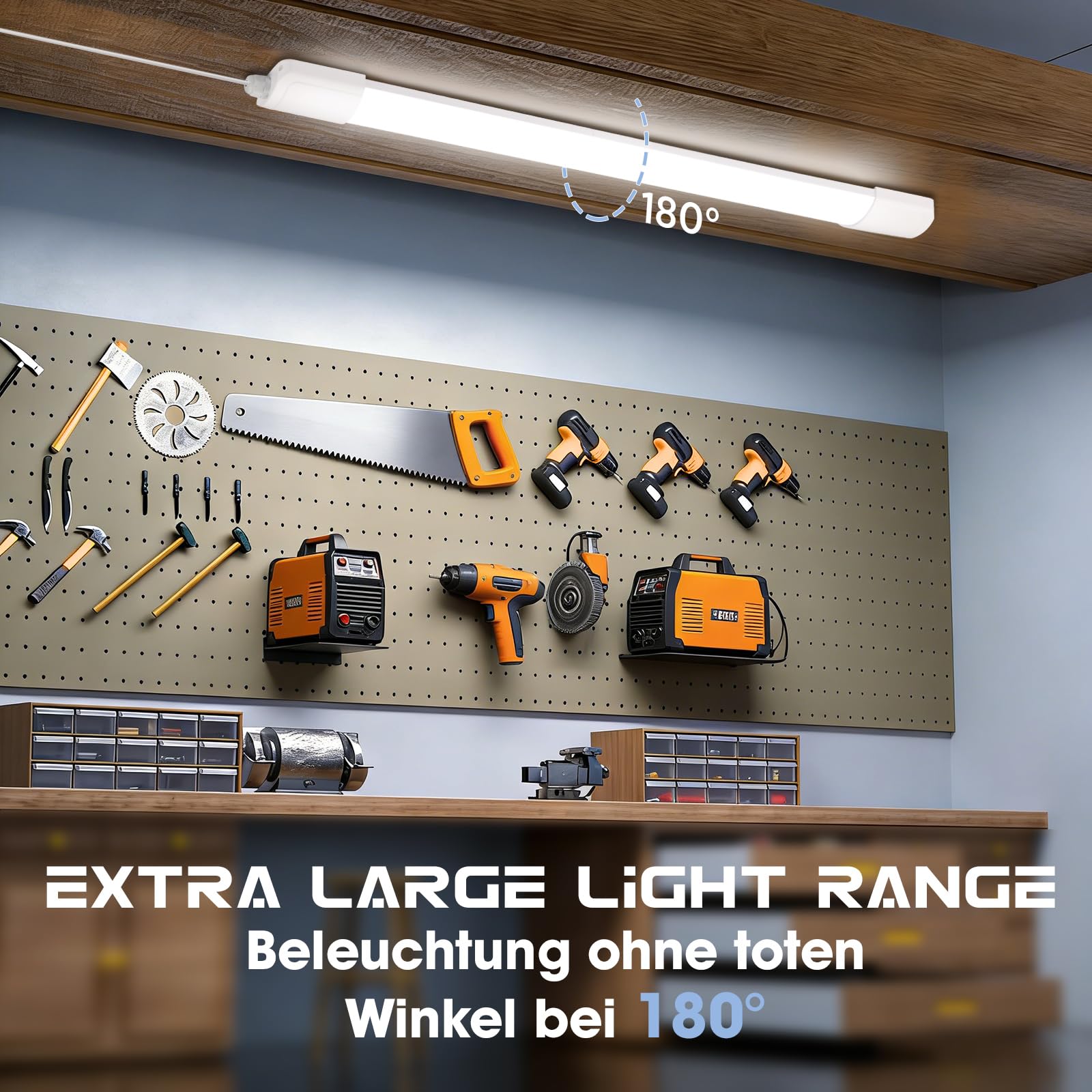 Feuchtraumleuchte LED 120CM, 36W 4200LM Kellerlampe LED Röhre mit IP65 Wasserfest Lichtleiste, Deckenleuchte Flach für Büro Küche Keller Garage Lager Flur