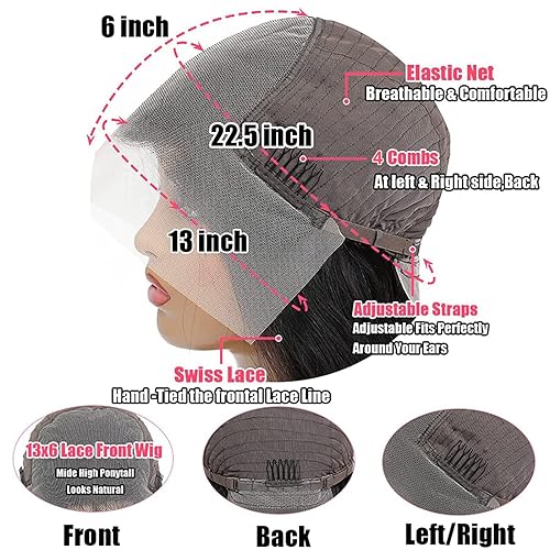 Miniatura 5 de Pelucas de cabello humano con encaje frontal transparente de 13 x 6 pulgadas, cabello humano prearrancado de 20 pulgadas, densidad 180, 12A, HD,