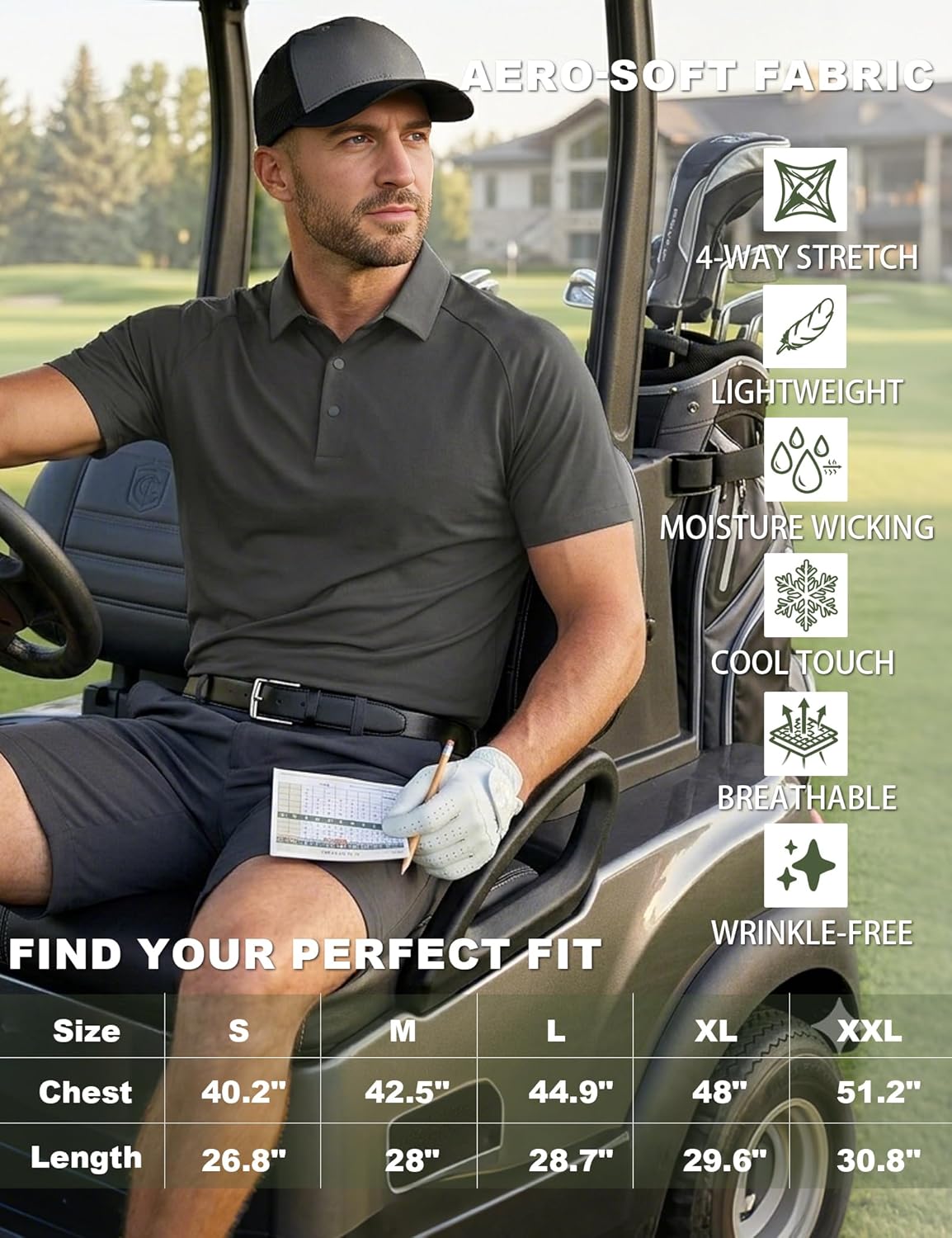 Plain&Plaid Golf Shirts for Men Cool Touch Wrinkle Resistant Bonded Collar Stitch-Free Cuffs Mens Golf Polos