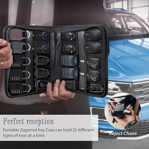 Miniatura 5 de Estuche portátil con cremallera, organizador de llaves de automóvil, estuche organizador de llaves de cuero, bolsa de almacenamiento con cerradura
