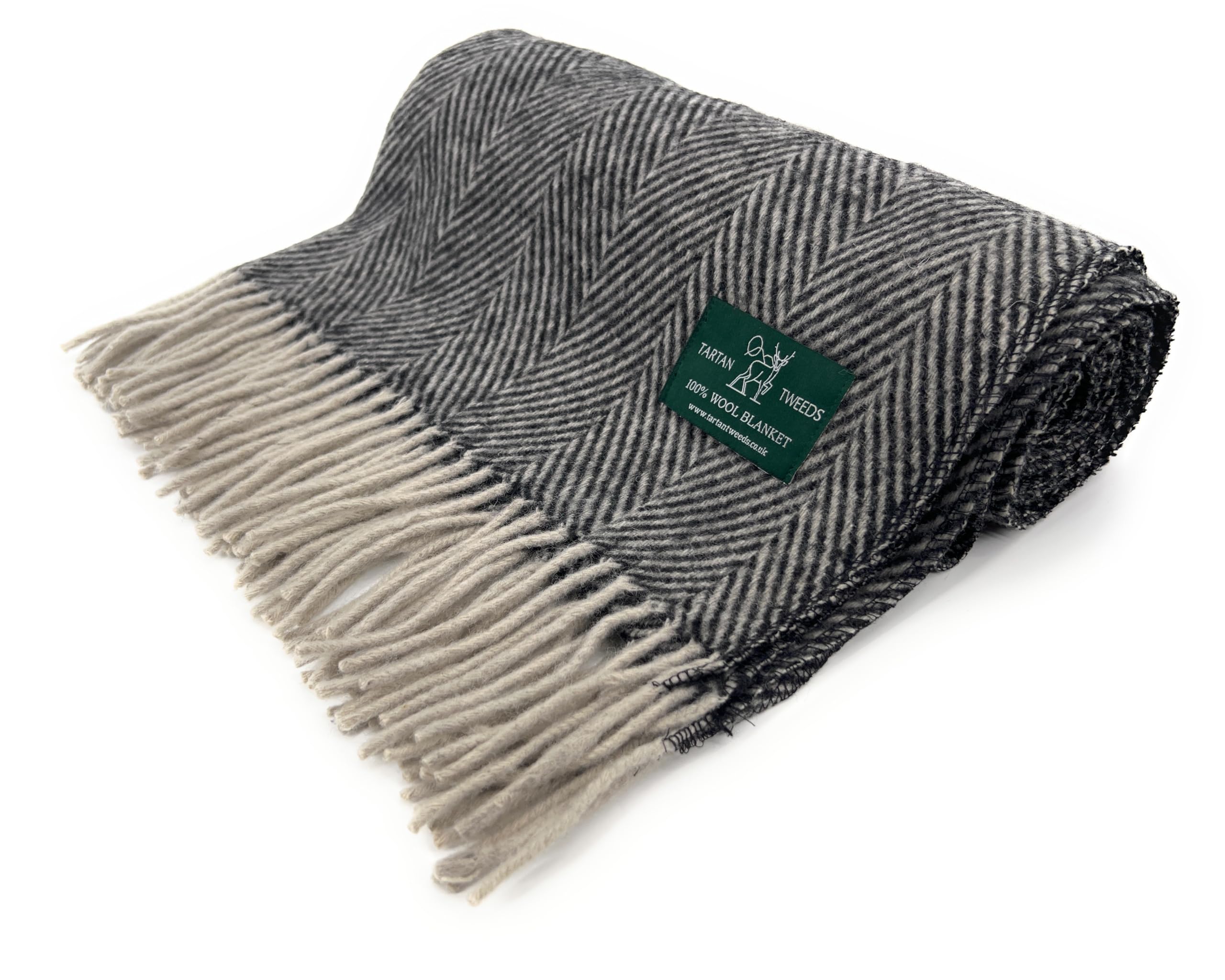 Tartan Tweeds Herringbone Wool Knee Blanket Throw, Travel Size (Charcoal)
