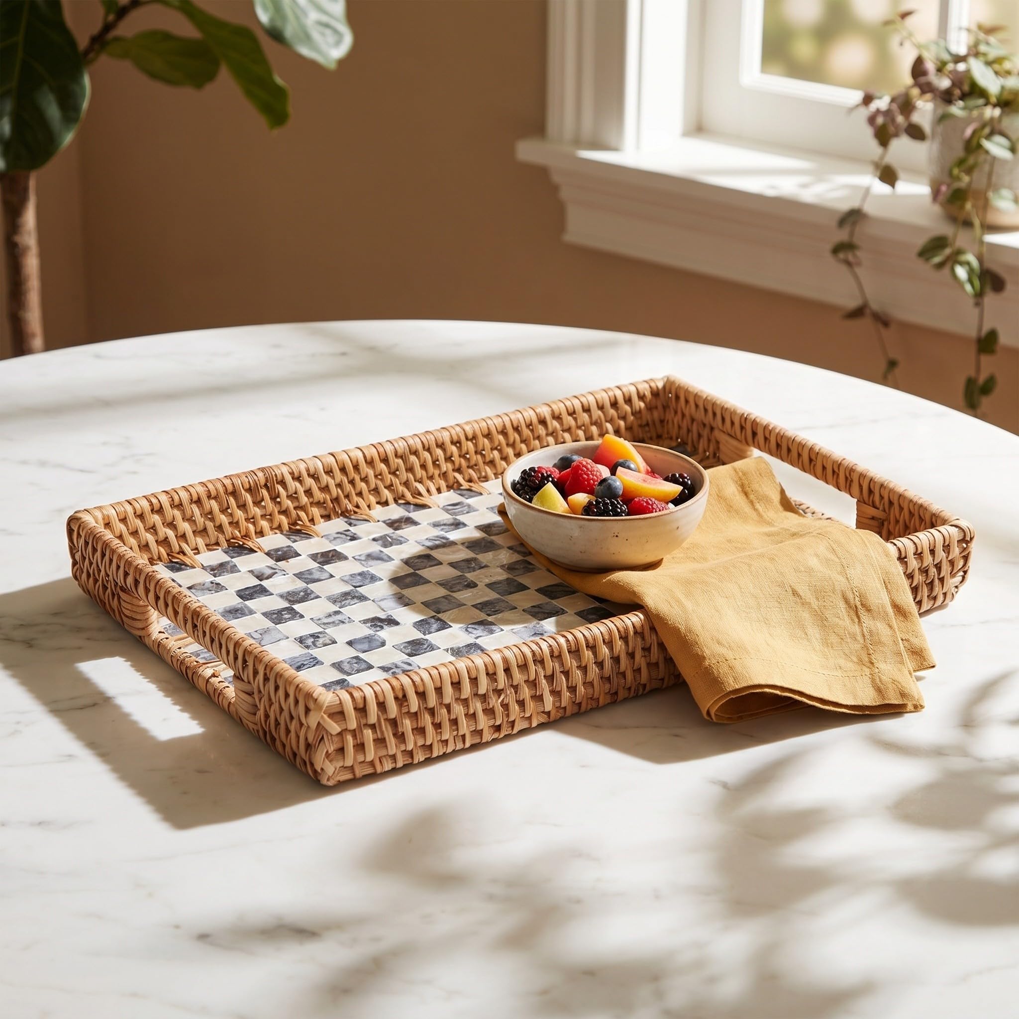 Rechteckiger, stapelbarer Schreibtisch-Organizer, Briefablage aus Rattan, Ablage für Dokumente, Papierorganizer für den Schreibtisch, 33 x 23 cm (13" x 9"), ideal für Zuhause und