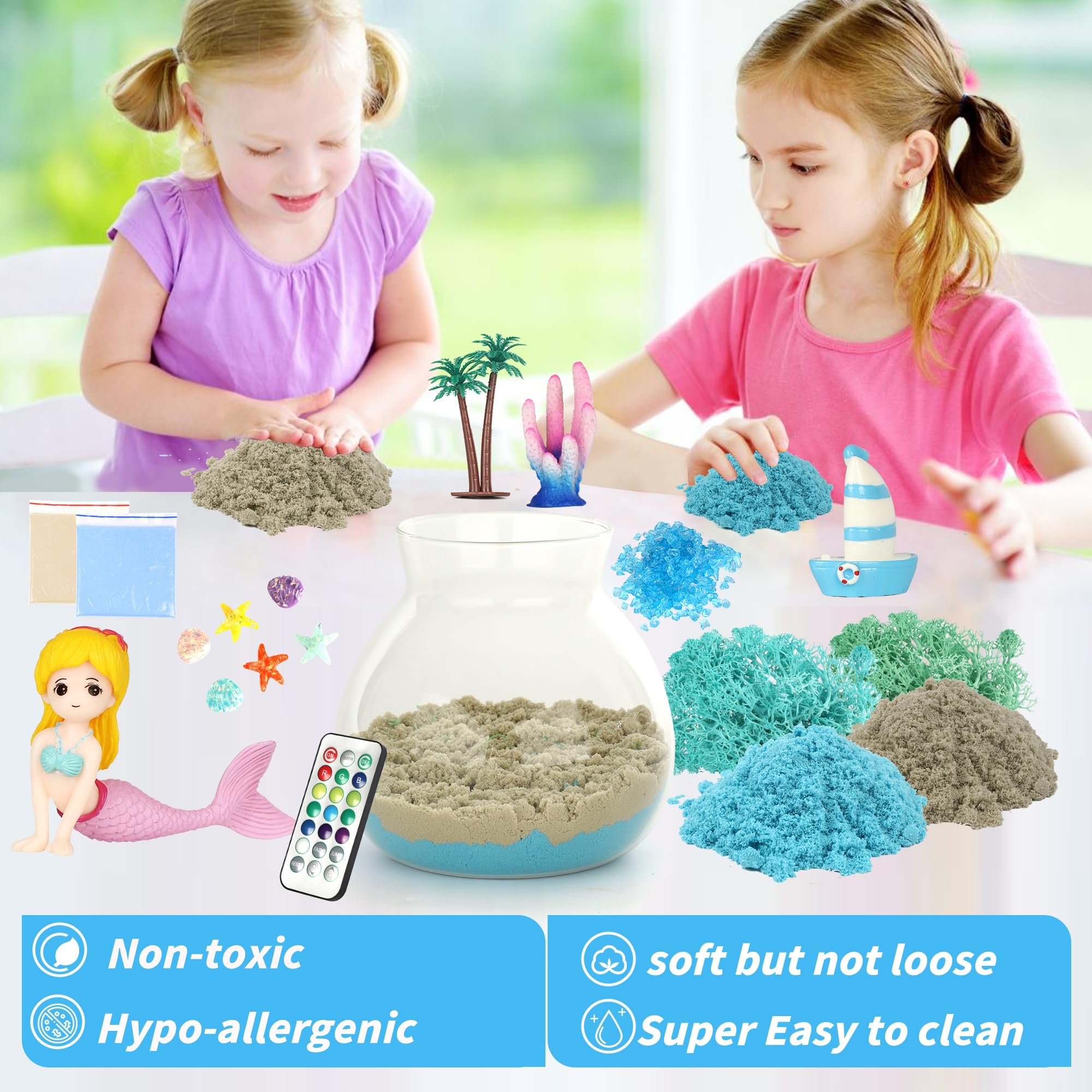 Kit artigianale per terrario a forma di sirena, per ragazze, crea la tua luce notturna a forma di unicorno con telecomando a LED con 16 modalità, regalo di compleanno per ragazze dai 5 ai 6 ai 7 agli