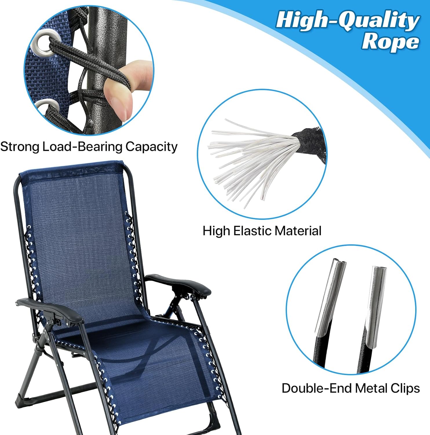 Ostlttyn Zero Gravity Chair Replacement Fabric Kit, 21" W x 63" L Repair Cloth with Replacement Bungee Cord for Anti Gravity Folding Lounge Lawn Beach Sling Chair, Blue