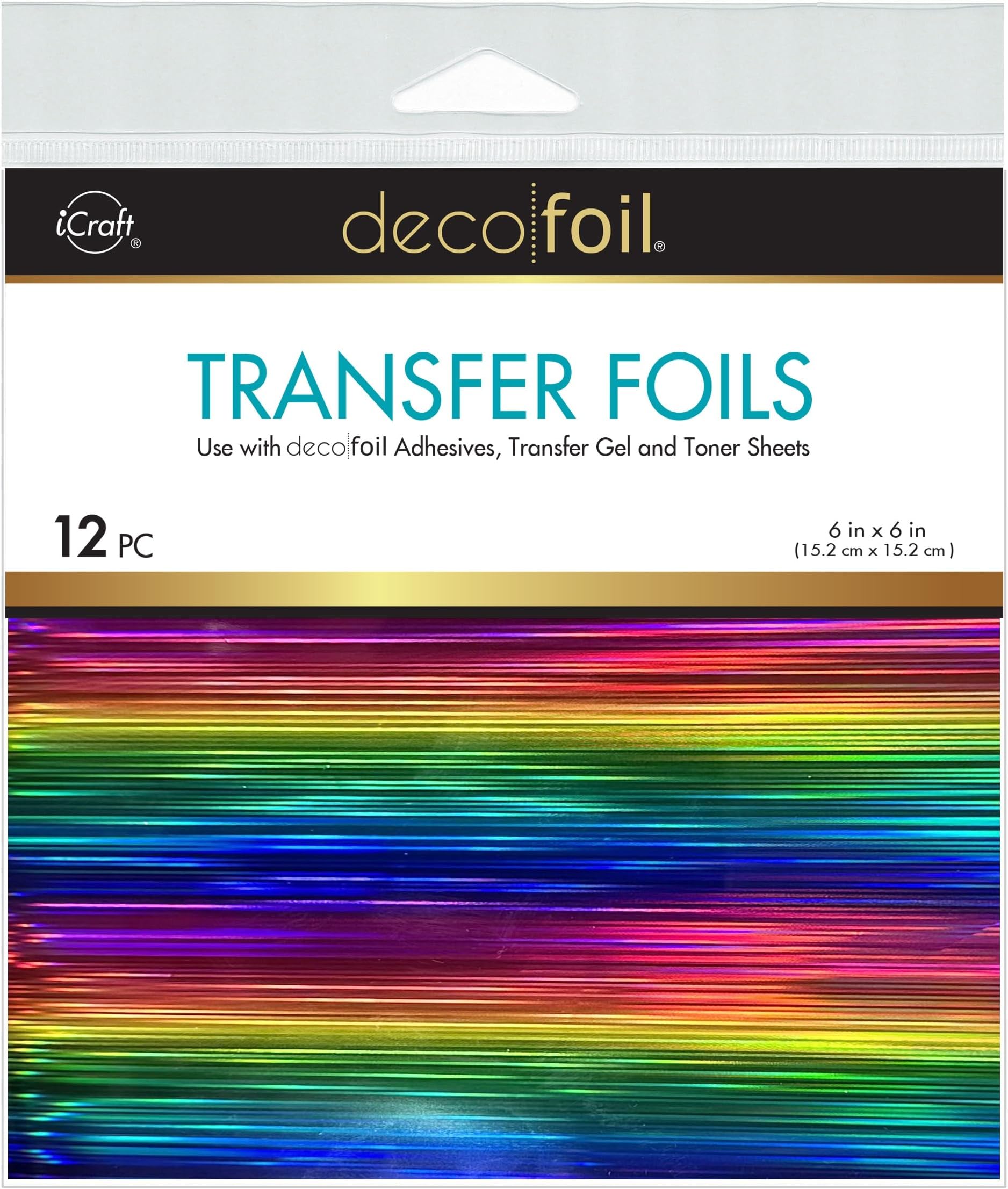 Deco Foil Transfer Sheets 6 in x 6 in (12 sheets) - Prismatic Rainbow