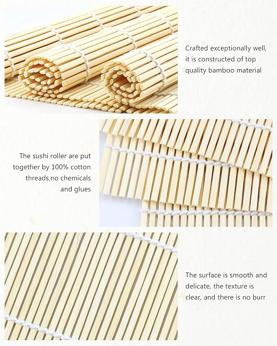 JIALEEY Bamboo Sushi Rolling Mat, 9.5x9.5 Inch, 4 PCS Set