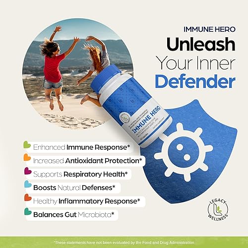 Miniatura 2 de Suplemento de apoyo inmunológico Immune Hero, vitaminas del sistema inmunológico, vitamina C, E, B6, zinc, L-glutamina, equinácea, ajo, cúrcuma +
