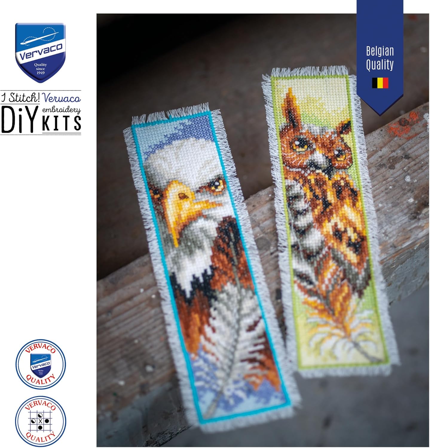 Vervaco Counted Cross Stitch Bookmark kit Eagle & Owl, Set of 2