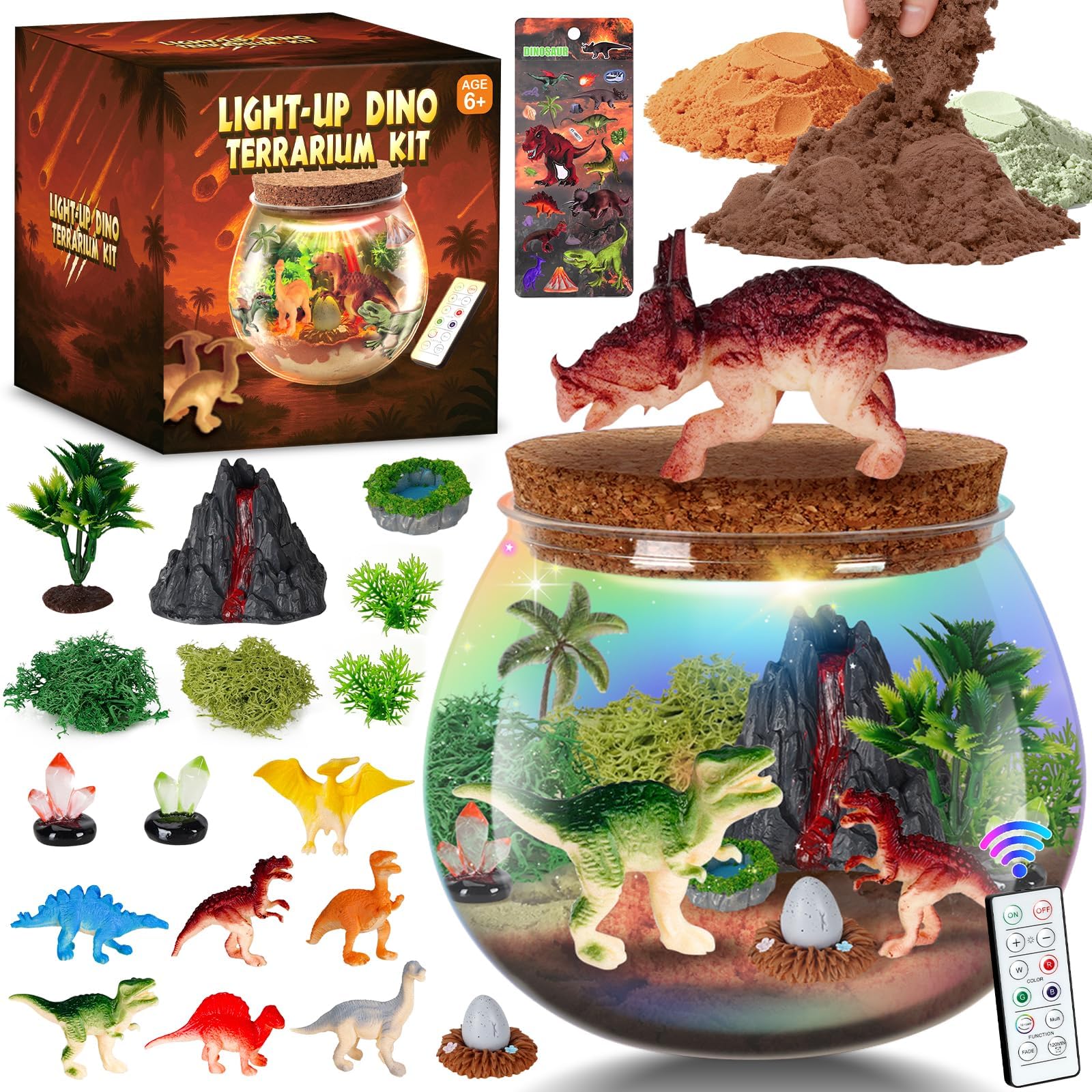 Goody King Kit Terrarium Dinosaure avec 16 Couleurs LED - Kit de Bricolage pour Enfants de 6, 7, 8, 9 Ans - Cadeau pour garçons de 4 à 12 Ans - Jouet Dinosaure à partir de 4 à 12 Ans