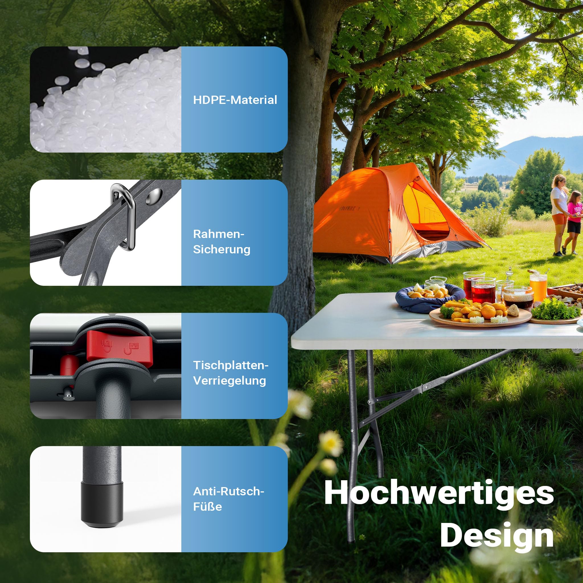 Wiltec Campingtisch klappbar 180x75x74 cm Klapptisch mit Tragegriff Partytisch Biertisch Gartentisch Buffettisch Bierzeltgarnitur Camping Tisch faltbar