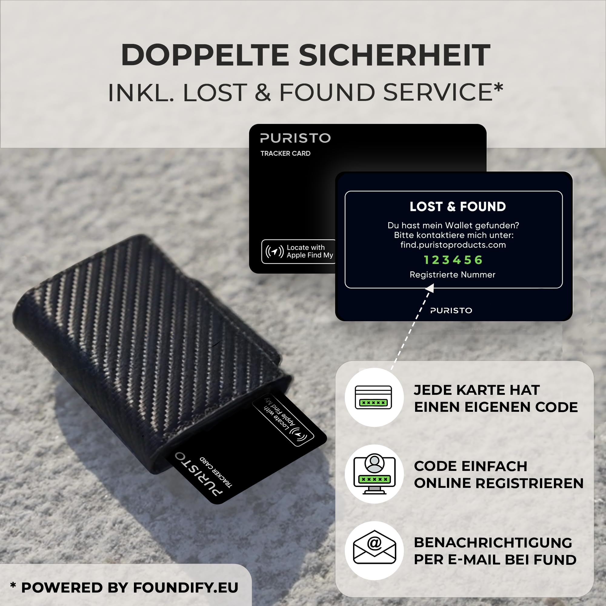 Wallet Tracker Karte Wireless - Apple AirTag Pendant im Kartenformat | 3-in-1 mit RFID Blocker und Lost & Found Service | Wiederaufladbar, dünn | Apple Wo ist? | AirTag Tracker Karte