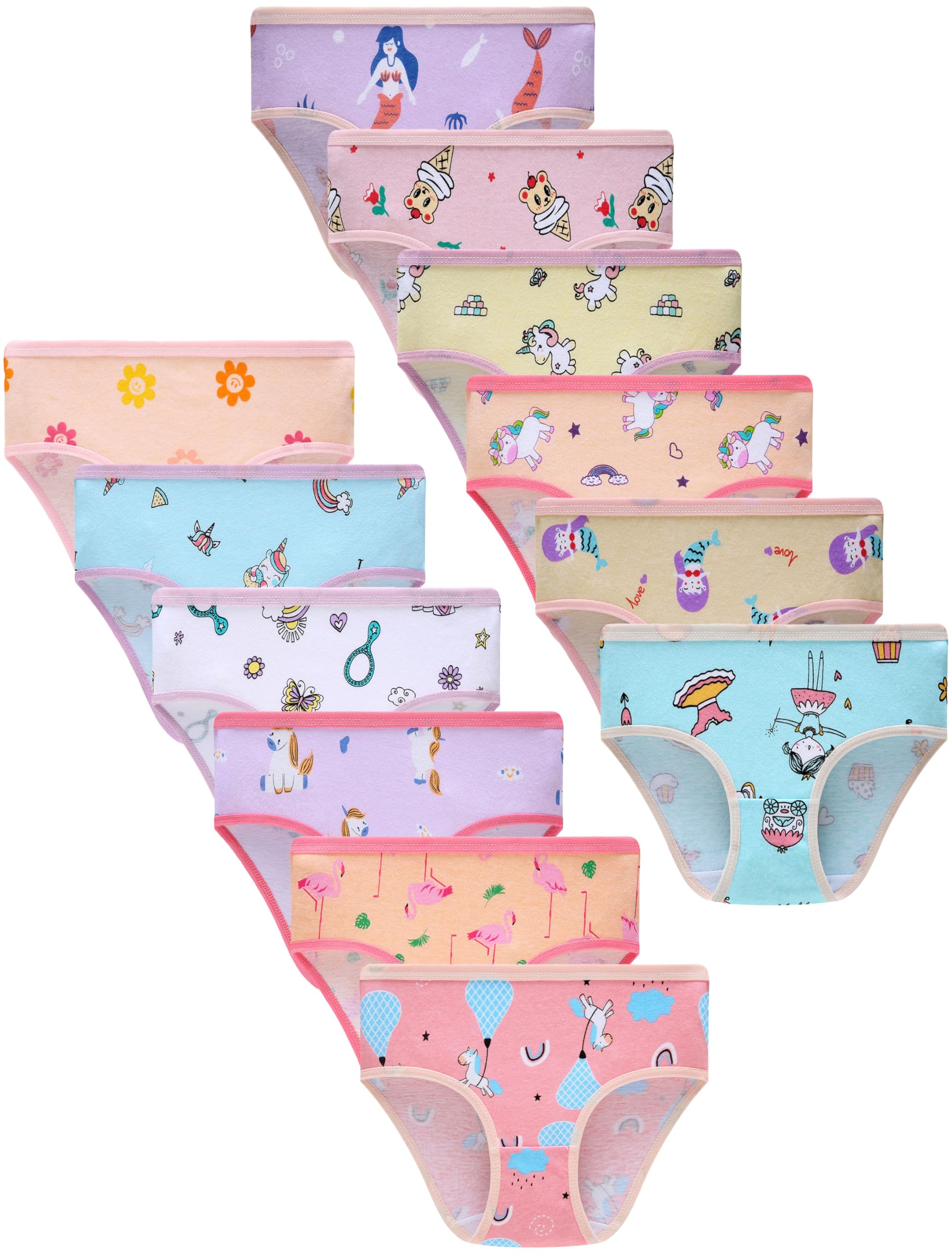 Little bety Girls Printed Underwear Kids Cotton Breathable Comfort Panty Briefs Toddler Undies Pack of 12 Multipack